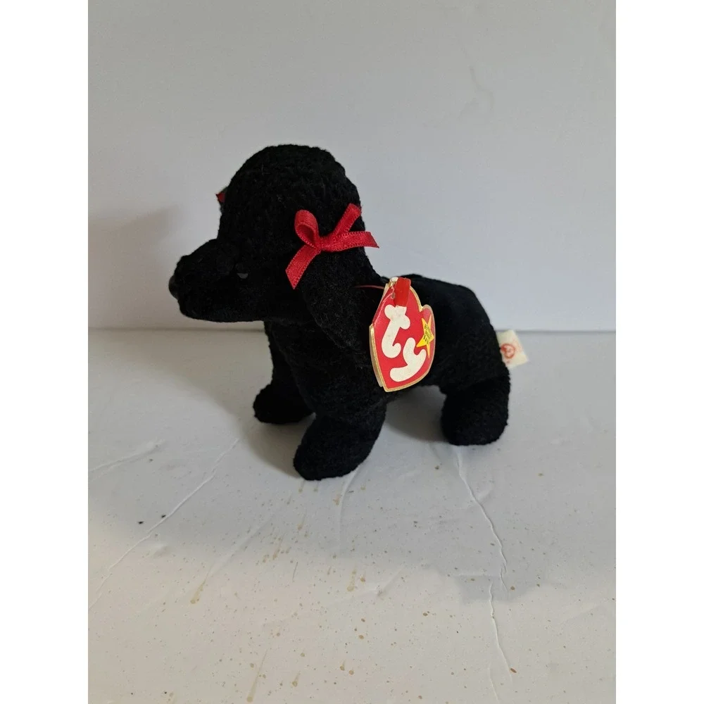 Vintage TY 1997 GiGi the Black Poodle Dog Beanie Baby With Tags 6 in long‎